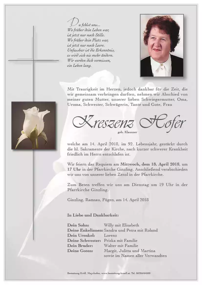 Parte von Kreszenz Hofer